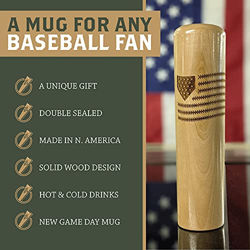 Baseball Bat Drinking Mug with American Flag Laser Engraving - 12 oz.